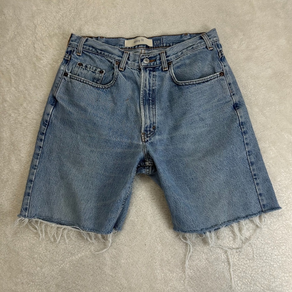 Gap Easy Fit‎ Jean Shorts Mens 34 Blue Denim Classic Raw Hem Mid Rise Cut Offs